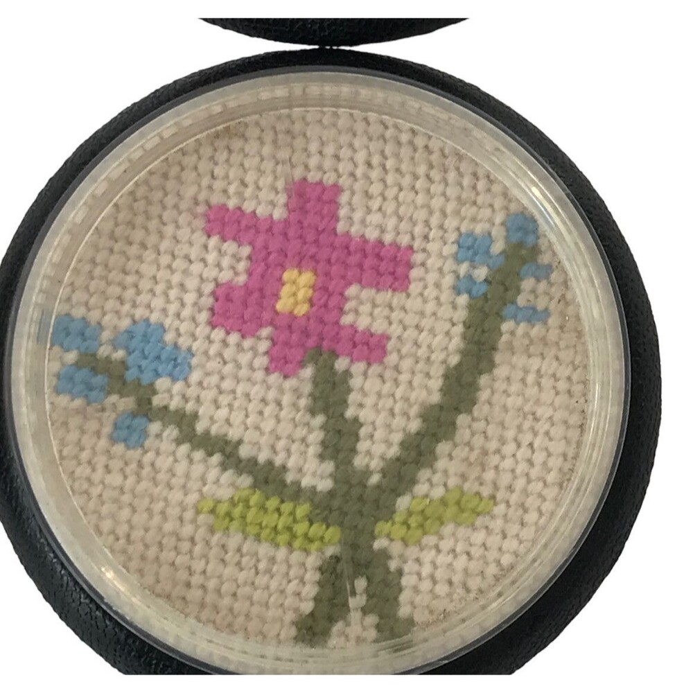 VTG Grannycore Coasters 4" Pink Green Cream Floral Needlepoint Plastic Covers 4 - Picture 2 of 5